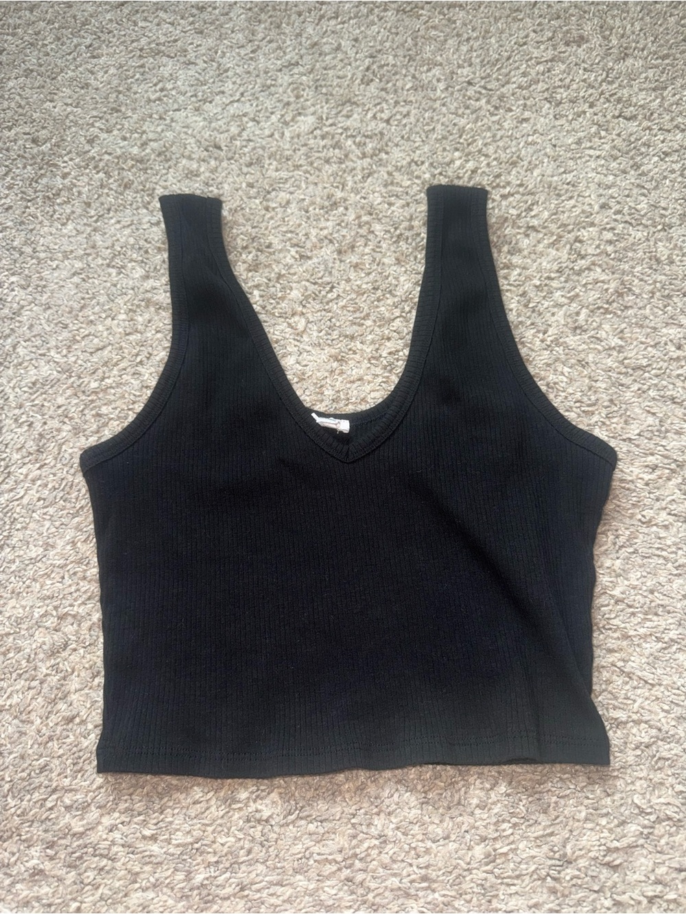 Garage - Cropped Ribbed V-Neck Tank Top - M, Black